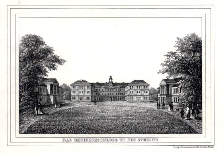 Schloss Neustrelitz Lithographie Tiedemann Hof Steindruckerei 1843