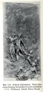 Schloss Schlobitten, Relief über einem Kamin im großen Saal, 1713, Bildhauer Joseph Anton Kraus