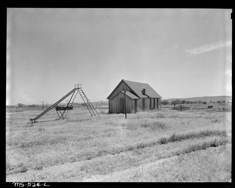 Schoolhouse and playground for children of miners. National Fuel Company, Monarch Mine, Broomfield, Boulder County... - NARA - 540468