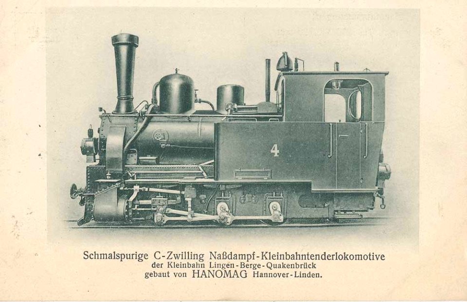 Schmalspurige C-Zwilling Naßdampf-Kleinbahnlokomotive der Kleinbahn Lingen-Berge-Quakenbrück