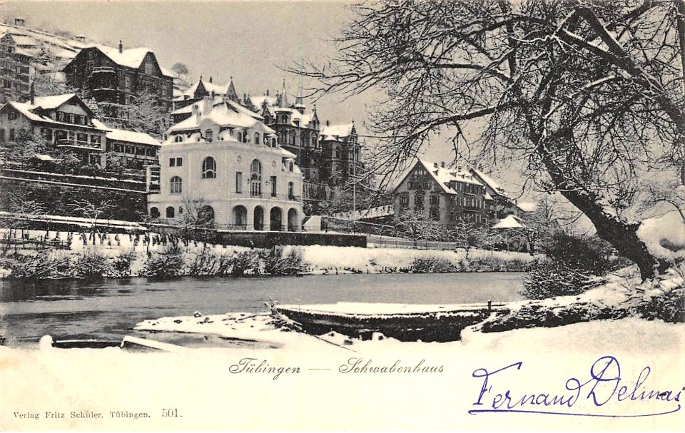 Schwabenhaus im Winter (AK 501 F Schuler 1905)