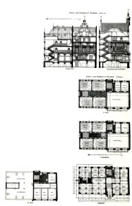 Schul- und Rathaus in Wolfach, Baden, Architekt H. Lender, Rektor der städtischen Gewerbeschule Heidelberg, Tafel 90, Kick Jahrgang II, Grundriss