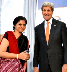 Sara Hossain of Bangladesh and U.S. Secretary of State John Kerry - IWOC 2016 photo