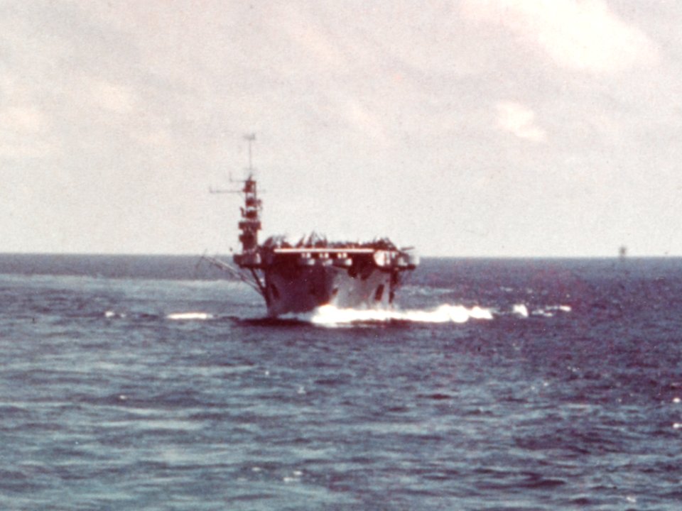 Sangamon-class escort carrier operating in the South Pacific in 1943