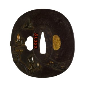Sasayama Tokuoki - Tsuba with Blossoming Magnolia with Sparrows - Walters 51302 - Back