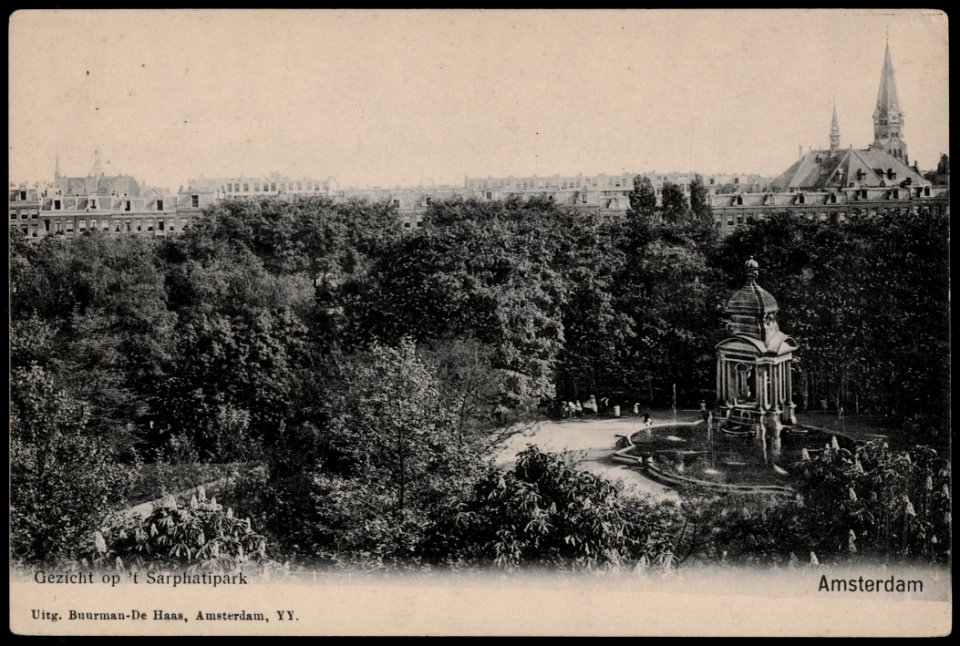 Sarphatipark. Gezien naar Ceintuurbaan en en Nederlands hervormde Oranjekerk, Van Ostadestraat 149-151, Afb PRKBB00244000009