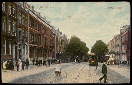 Sarphatistraat tussen prof. Tulpplein en Weesperplein. Uitgave A. Vigevano, Amsterdam, Afb PBKD00186000002