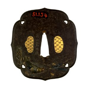 Sasayama Tokuoki - Tsuba with Rooster, Hen, and Chick with Autumn Flowers - Walters 51154 - Back
