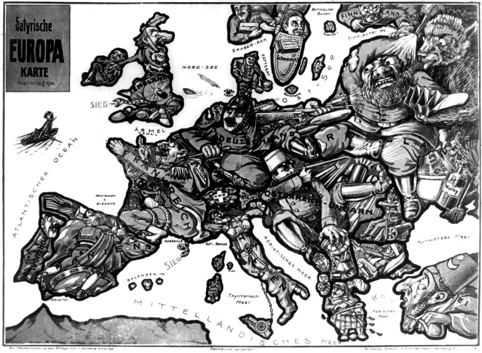 Satirical map of Europe, 1914