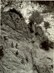 Schwierige Partie am Wege Prassnik - Sattel.Steinerner Jäger Luschari. Standpunkt, Ostabhang Steinerner Jäger. Aufgenommen, am 23. September 1915. (BildID 15462274)