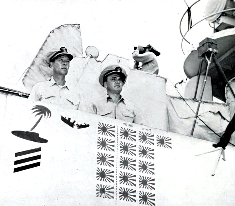 Scoreboard of USS Lunga Point (CVE-94), in 1945