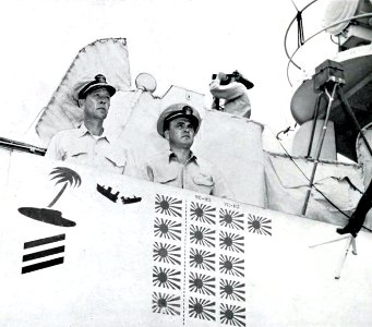 Scoreboard of USS Lunga Point (CVE-94), in 1945