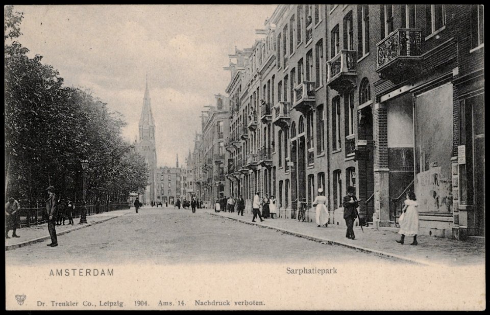 Sarphatipark, gezien naar Ceintuurbaan en Nederlands hervormde Oranjekerk, Van Ostadestraat 149-151, Afb PRKBB00244000002