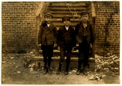 Scotland Mills, Laurinburg, N.C. Henry Mims (tallest) about 14. 8 years in mill. 6 years at night. Launey Knight (next)-Begin. John Stedman-3 years in the above mill. Witness, S.R. Hine. LOC nclc.01511