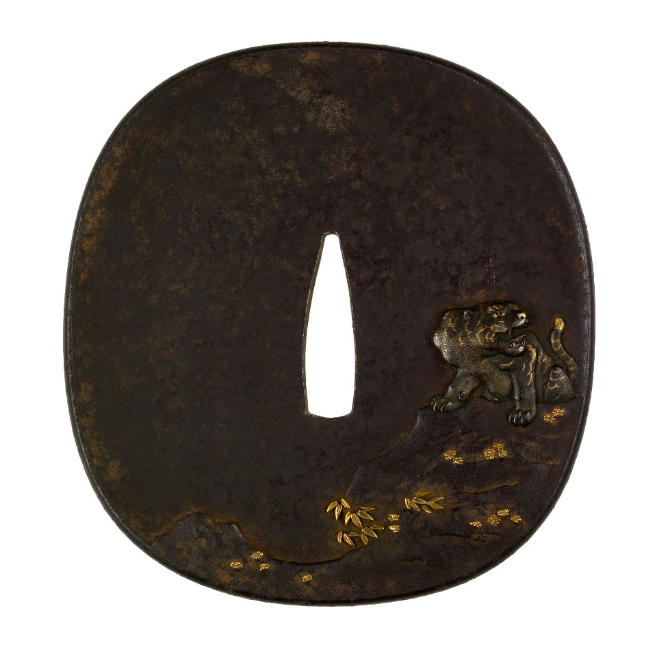Sasayama Tokuoki - Tsuba with a Tiger on a Cliff - Walters 51146