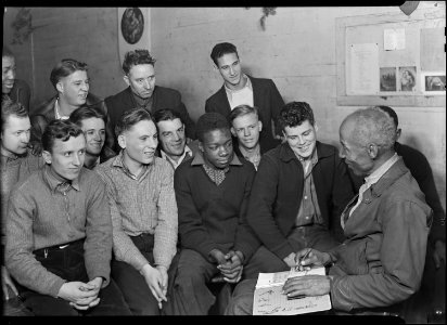 Scott's Run, West Virginia. Unemployed man attending meeting of the Workers Alliance Council - All of the men are... - NARA - 518362