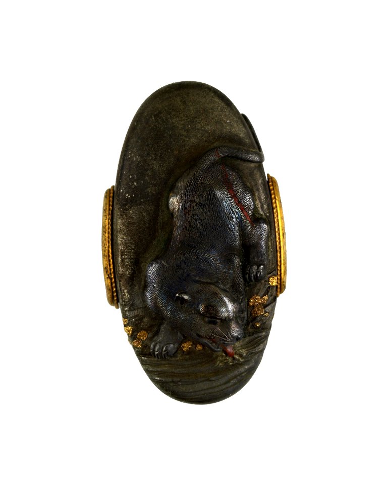 Sasayama Tokuoki - Kashira with Tiger and Stream - Walters 511119