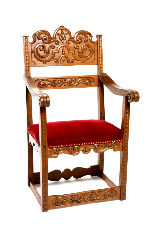 Schweizisk länstol av bl. a satinvalnötsträ, 1600-tal - Hallwylska museet - 108466