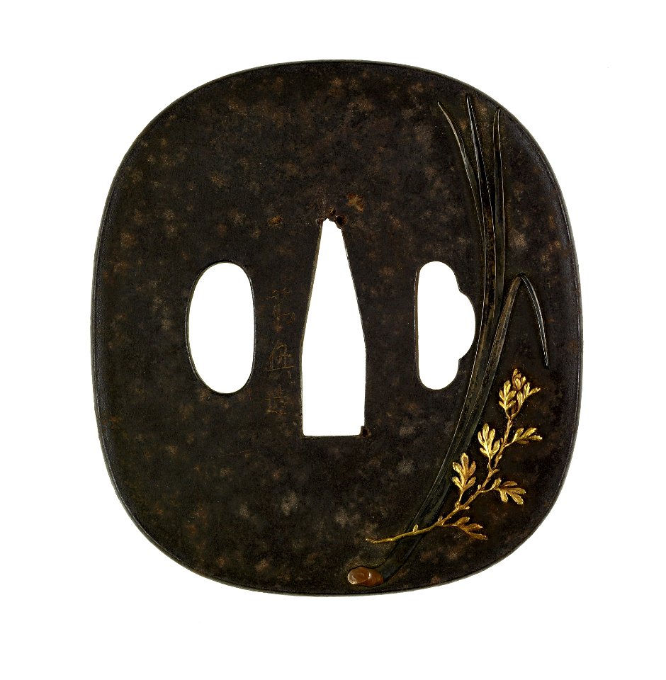 Sasayama Tokuoki - Tsuba with Orchid and Chrysanthemum Leaves - Walters 5194