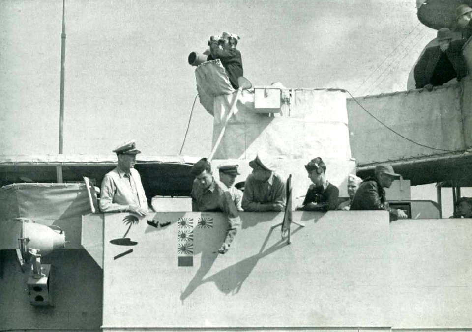 Scoreboard of USS Lunga Point (CVE-94) off Iwo Jima, 22 February 1945