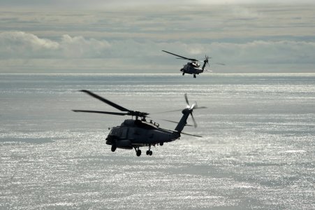 Sea Hawk helicopters maneuver over the South China Sea. (8782322671) photo