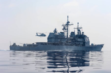 Sea Hawk lands aboard USS Monterey at sea. (8720587440)