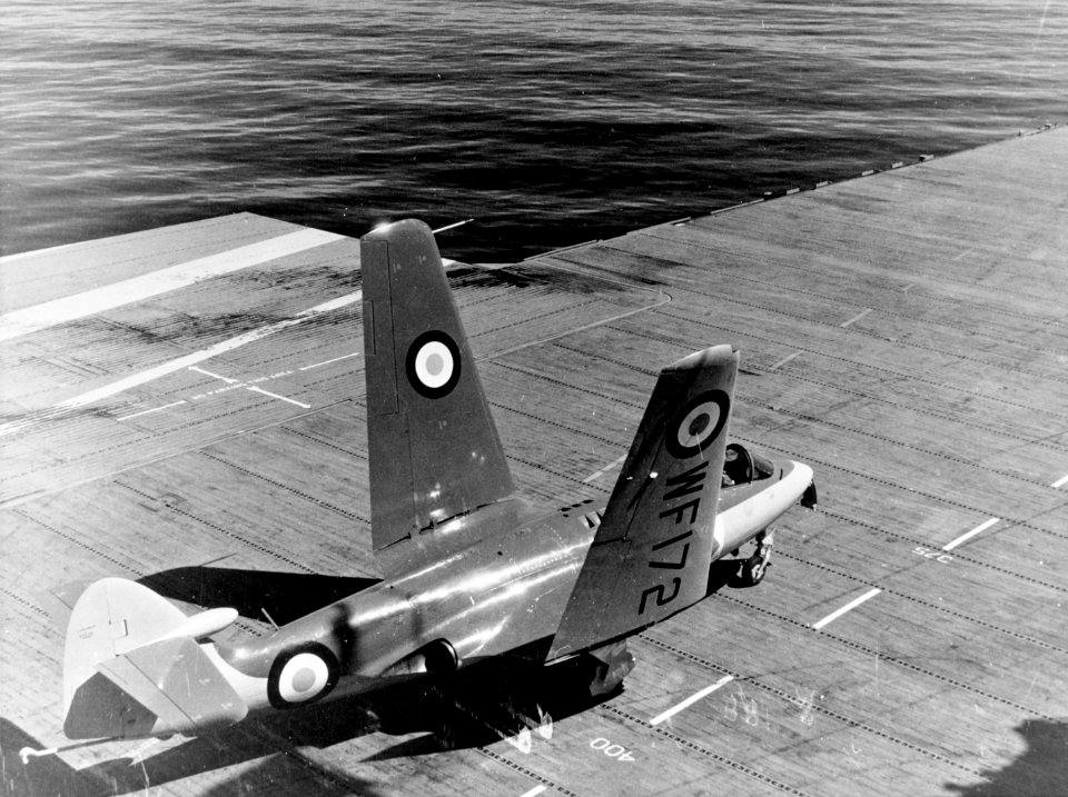 Sea Hawk F1 folding wings on USS Antietam (CVA-36) in 1953