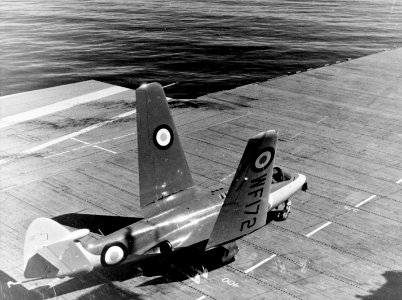 Sea Hawk F1 folding wings on USS Antietam (CVA-36) in 1953