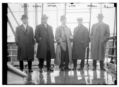 Scott, Kieber, Zacker, Lush, and Merkel on boat deck LCCN2014684516