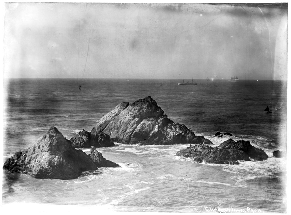 Seal rocks near San Francisco's Cliff House Restaurant, ca.1900 (CHS-4757) photo