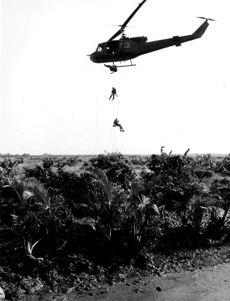 SEALs abseiling from UH-1 Huey in Vietnam 1967