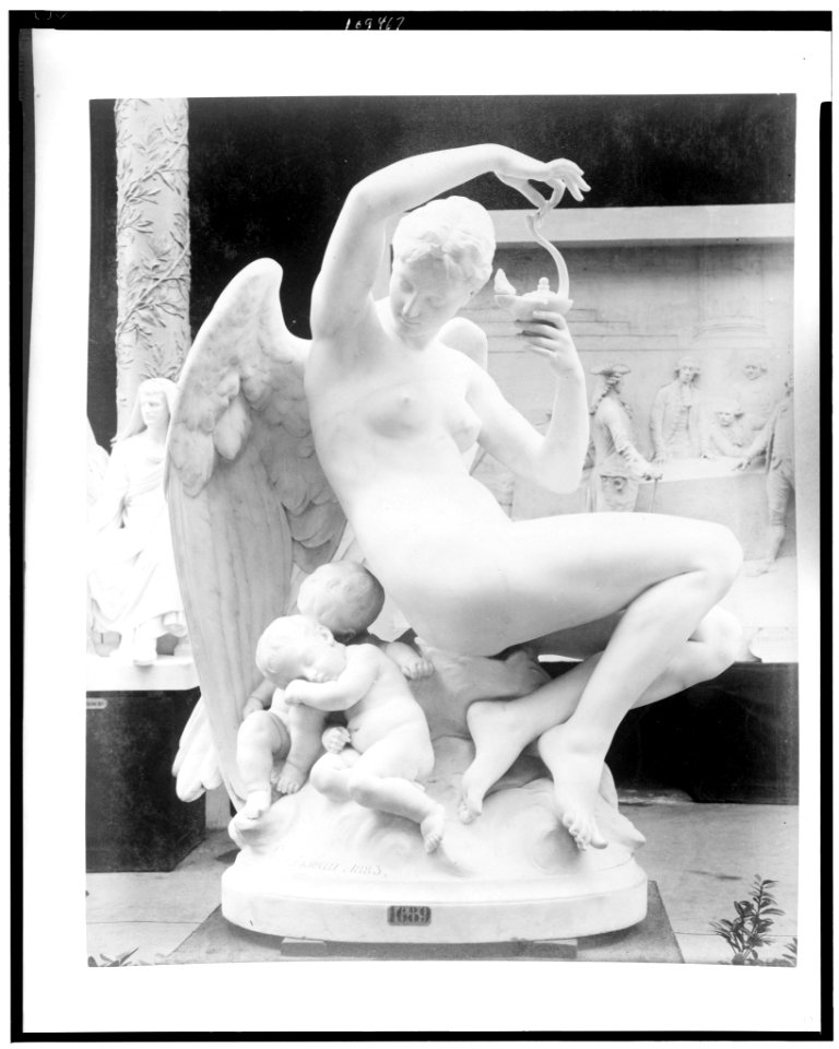 Sculpture of an angel with two sleeping babies beneath her wing, exhibited in Palace of Fine Arts, Paris Exposition, 1889 LCCN93516722