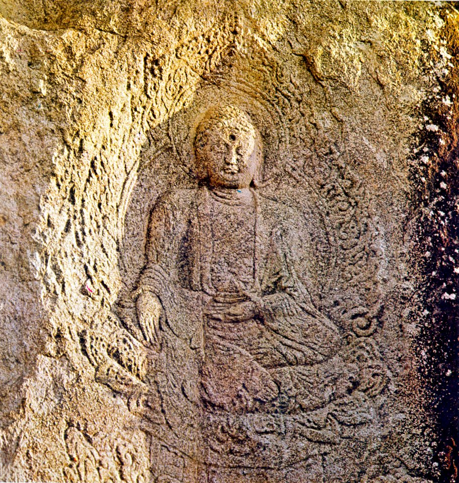 Seated Buddha Carved on the Rock at Donghwasa temple in Daegu, Korea