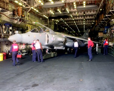 Sea Harrier 801 NAS in hangar HMS Illustrious (R06) 1998