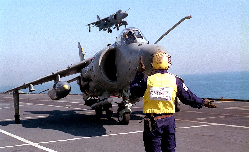 Sea Harriers landing on HMS Illustrious (R06) 1998