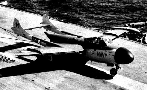 Sea Venom of 805 NAS landing on HMAS Melbourne (R21) c1962