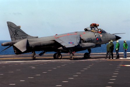 SeaHarrier 800 Sqn parked on USS Eisenhower (CVN-69) 1984