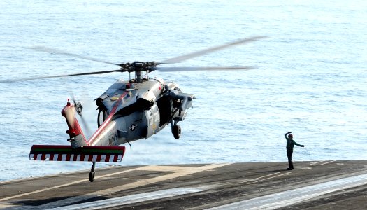 Seahawk lands aboard USS George H.W. Bush 141017-N-CZ979-008