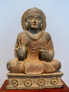 Seated Buddha, Gandhara, probably from Barikot, c. 3rd-4th century AD, green schist - Matsuoka Museum of Art - Tokyo, Japan - DSC07129 photo