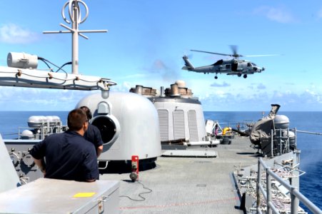 Seahawk takes off from USS Rodney M. Davis 141001-N-TW634-007