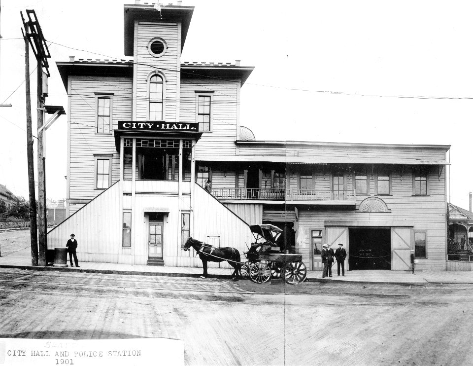 Seattle City Hall, fire station and police headquarters, 3rd Ave at the southeast corner of Jefferson St, 1901 (SEATTLE 3130)