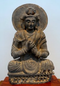 Seated Boddhisattva, Gandhara, c. 3rd-4th century AD, gray schist - Matsuoka Museum of Art - Tokyo, Japan - DSC07132 photo