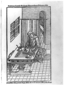 Seated figure writing at desk LCCN2002723350