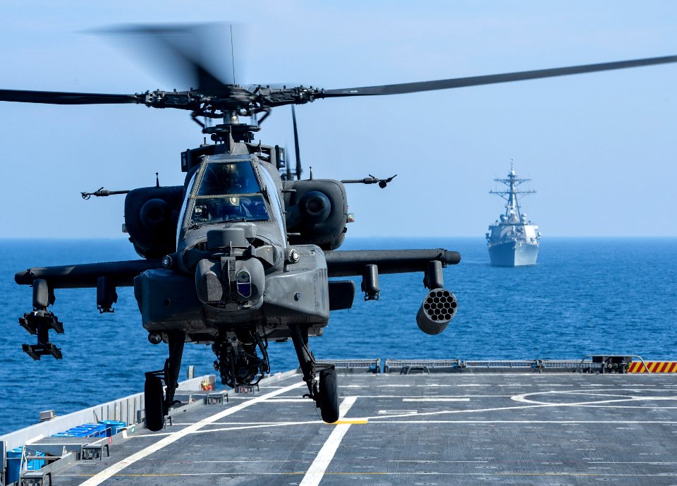 An AH-64D takes off from USS Ponce. (8189830047)