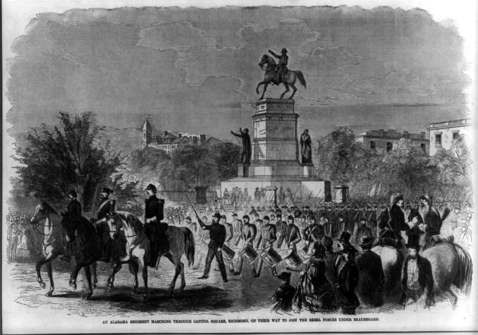 An Alabama regiment marching Capitol Square, Richmond, on their way to join the rebel forces under Beauregard LCCN99614189