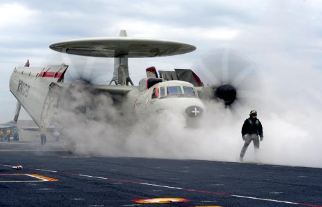 An E-2C Hawkeye prepares to launch from USS Carl Vinson. (8720068691)