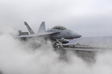 An EA-18G Growler prepares to launch. (8745313088)