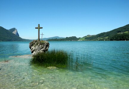 Water - mondsee cross-stone monument summer