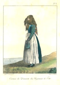 Costume du Dimanche des Paysannes de Fohr (Lithograph by Villain, after Ines Esmenard) - Copie