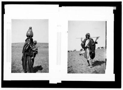 Costumes, characters, etc. Bedouin woman carrying baby and water jar ; Bedouin shepherd boy of Beersheba LOC matpc.01303